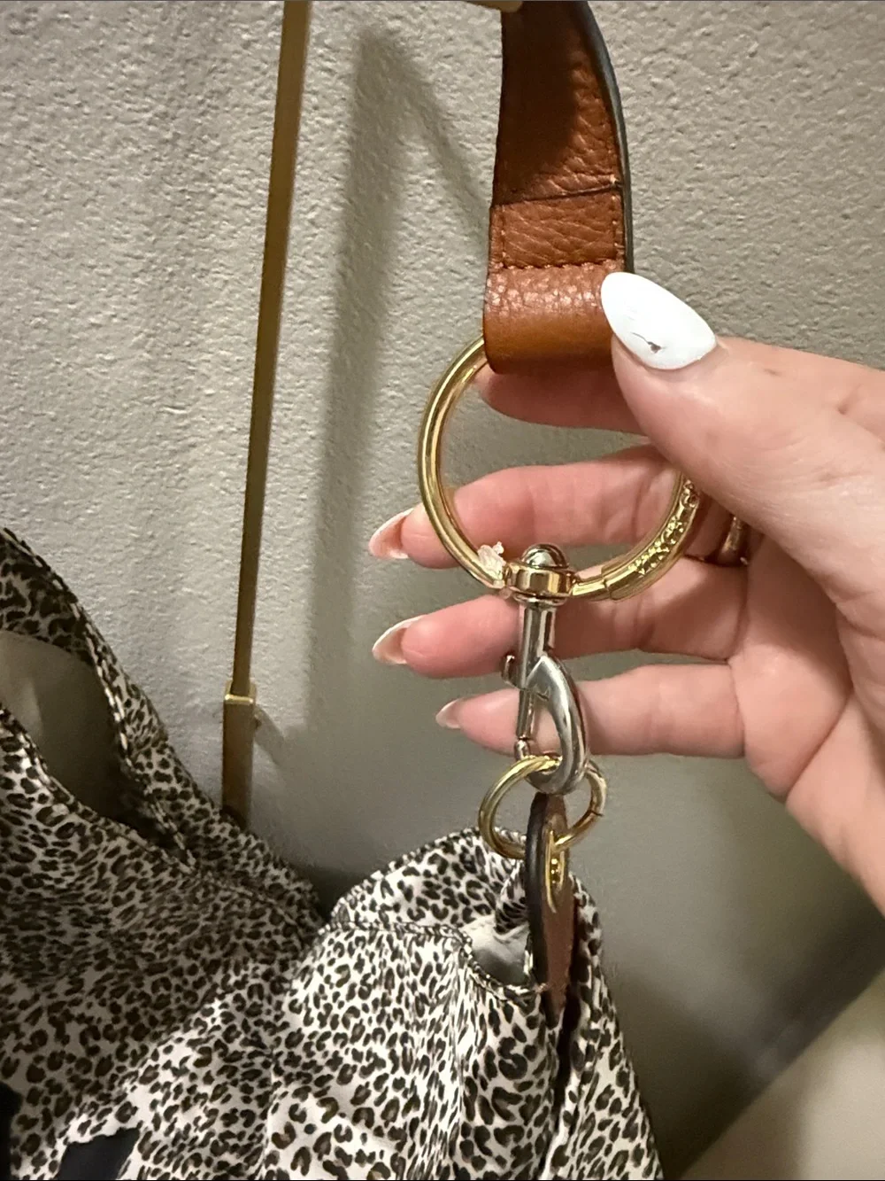 Vince Camuto Black and Brown Leopard Silky Shoulder Bag